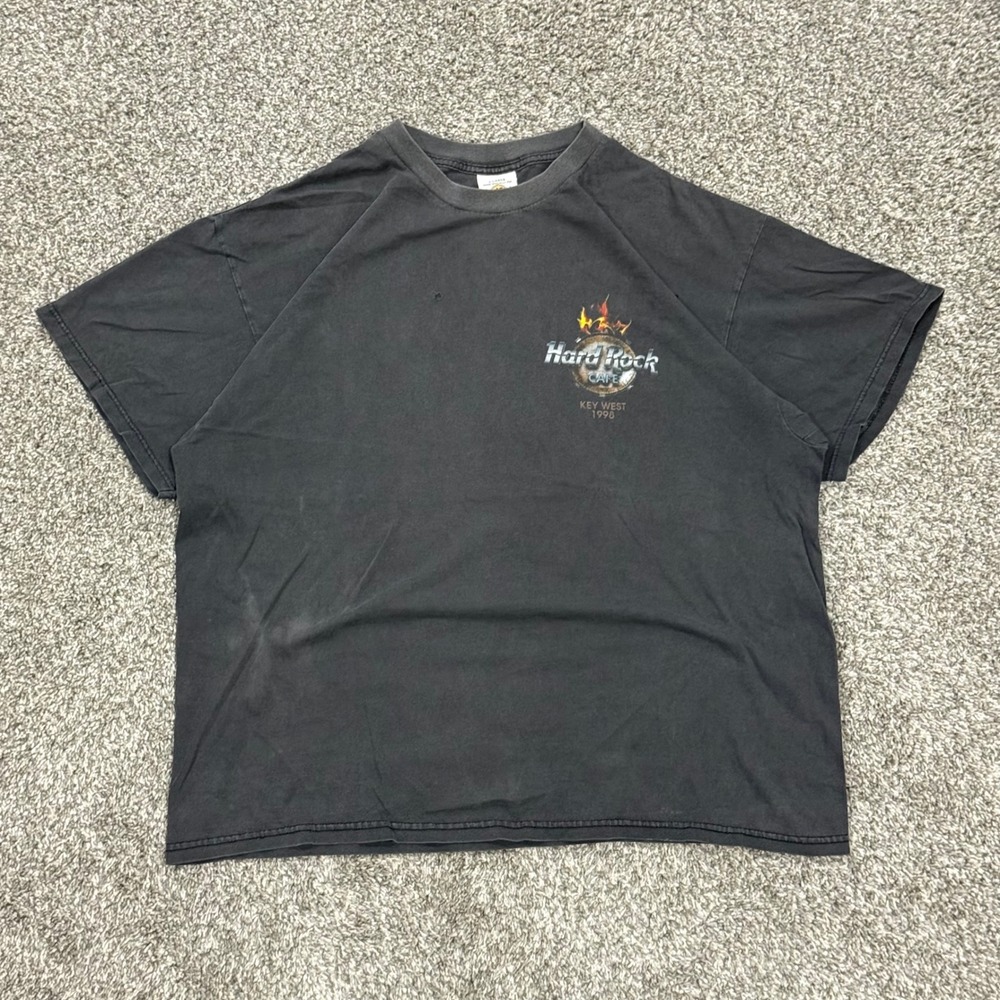 Vintage 1998 Hard Rock Cafe Key West T-Shirt Mens XL Faded Black Flying V Guitar